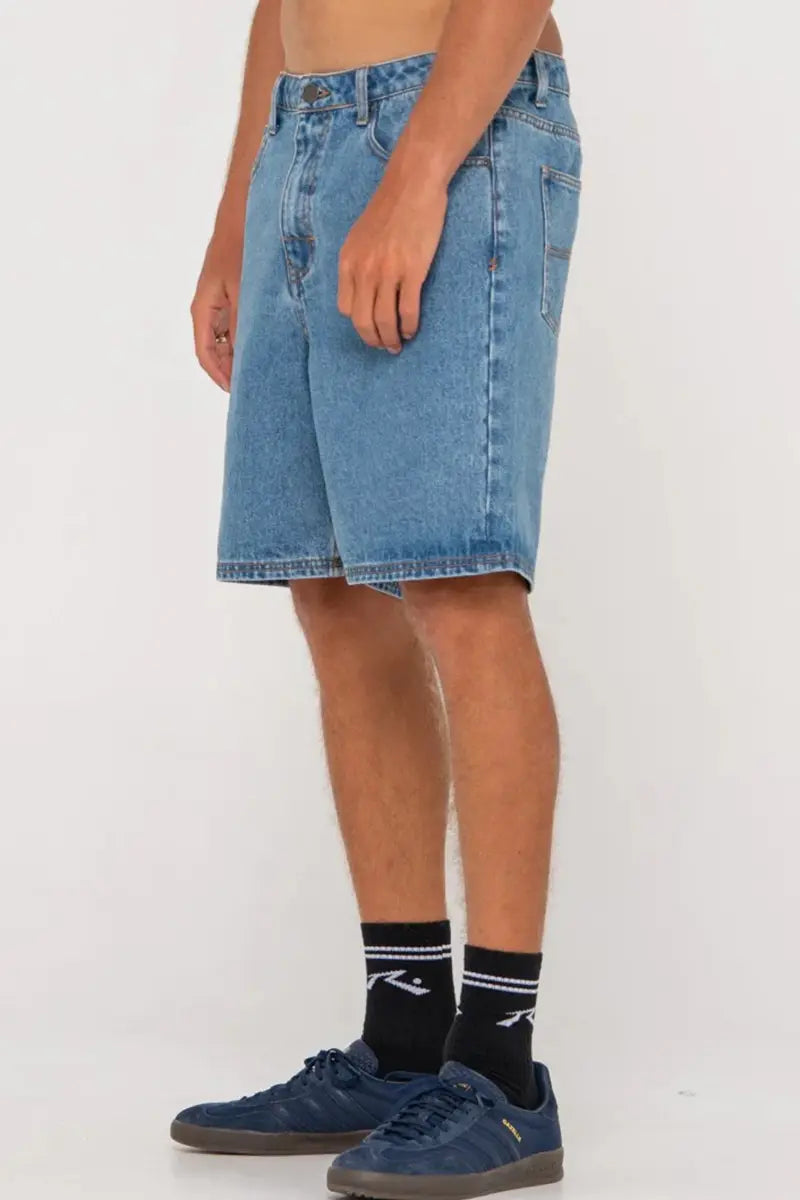 side view of the Rusty Jean Short in Lucifer Loose Trigg Blue