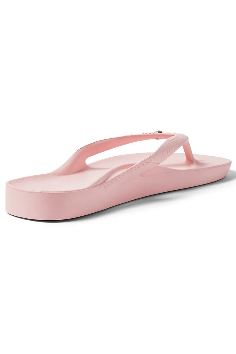 back 3/4 view of the Archies Arch Support Thongs in Crystal Pink