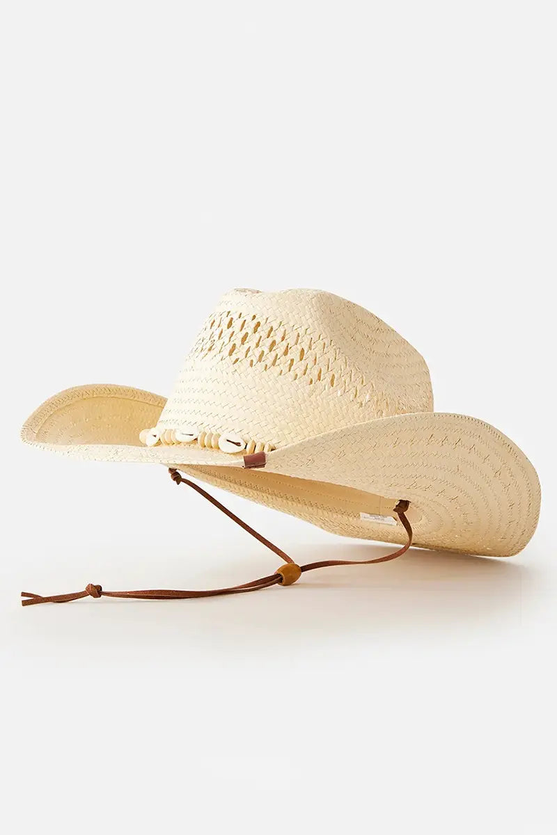 3/4 view of the Rip Curl Hat Cowrie Cowgirl in Natural