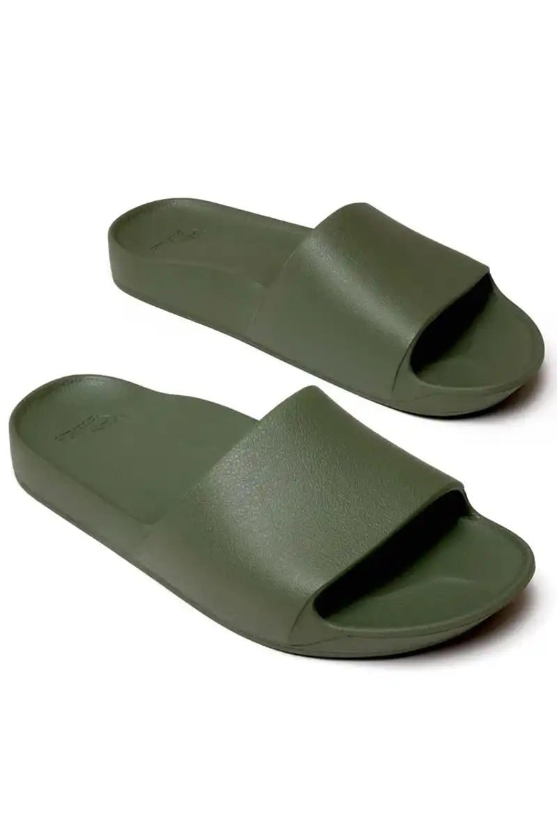 Archies Arch Support Slides in Khaki 3/4 view