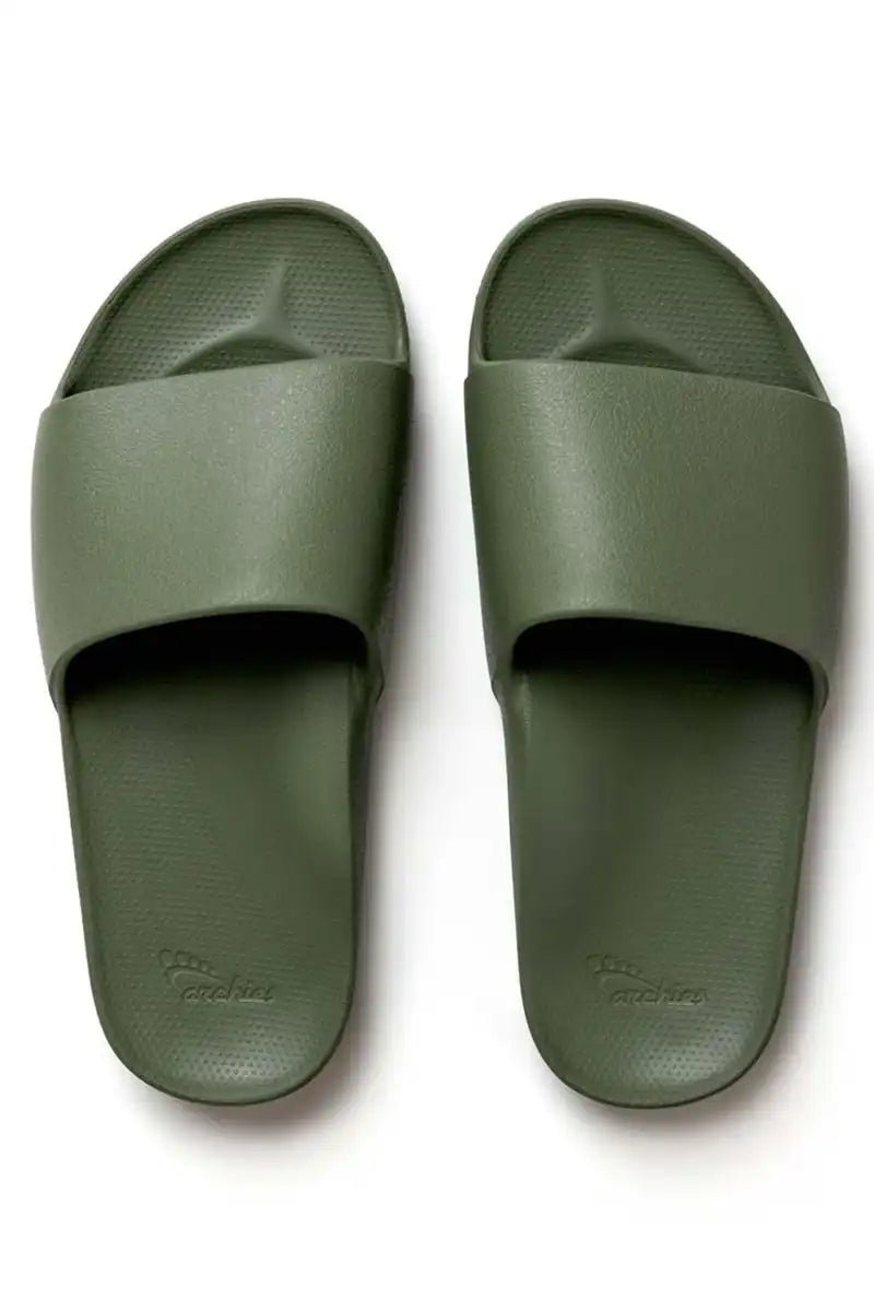 Archies Arch Support Slides in Khaki top view