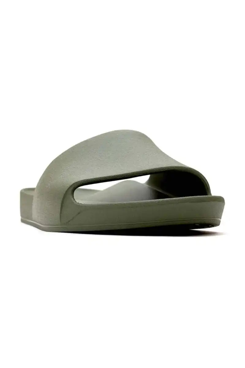 Archies Arch Support Slides in Khaki toe detail