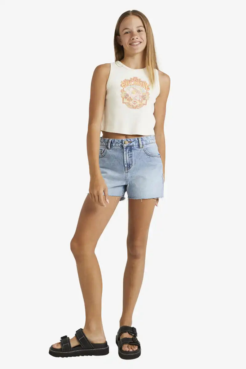 Billabong Girls Sunny Days T-Shirt in Salt Crystal (Ages 6-14) full model front view