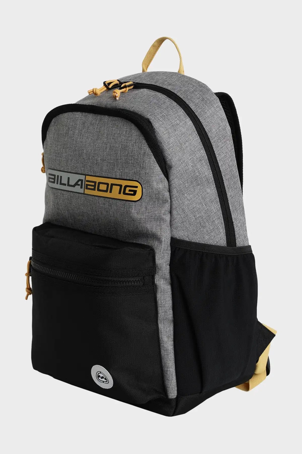 Gray and black Scallop Backpack with Billabong logo on a white background