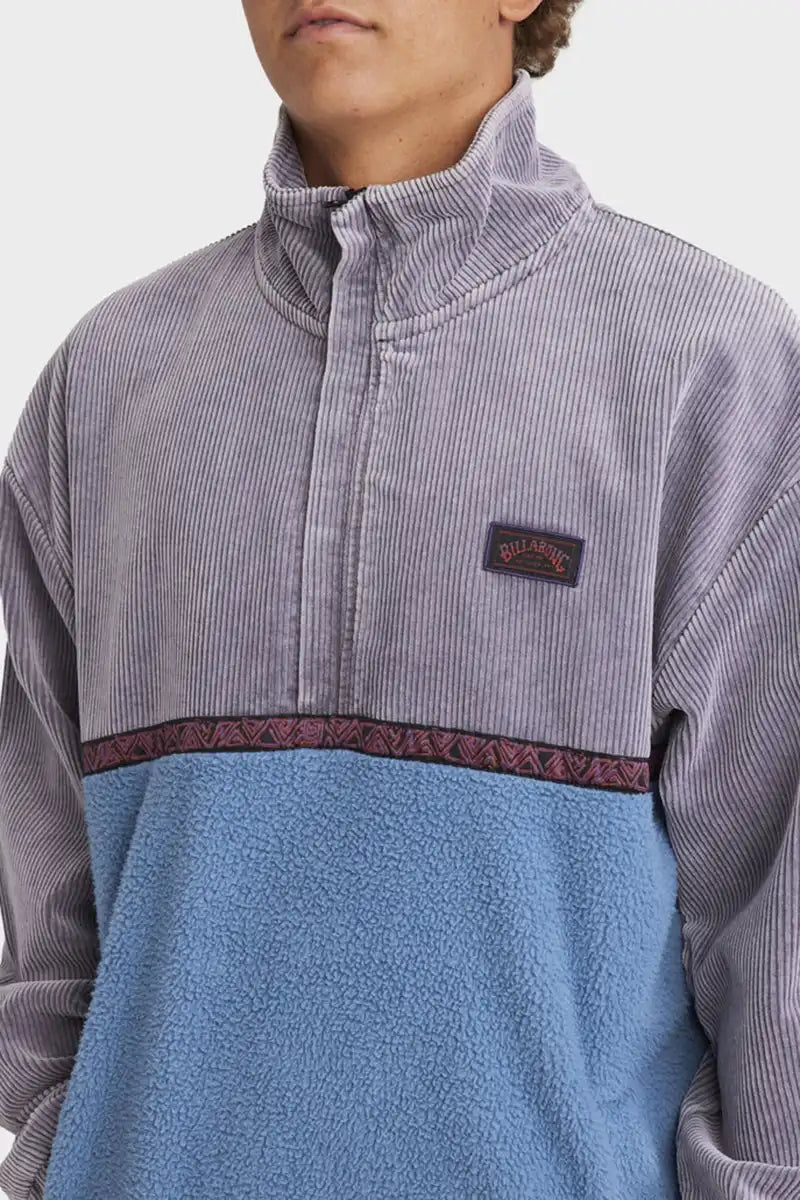 Billabong Men's Space Lobster Fleece Top in Washed Grey front detail view