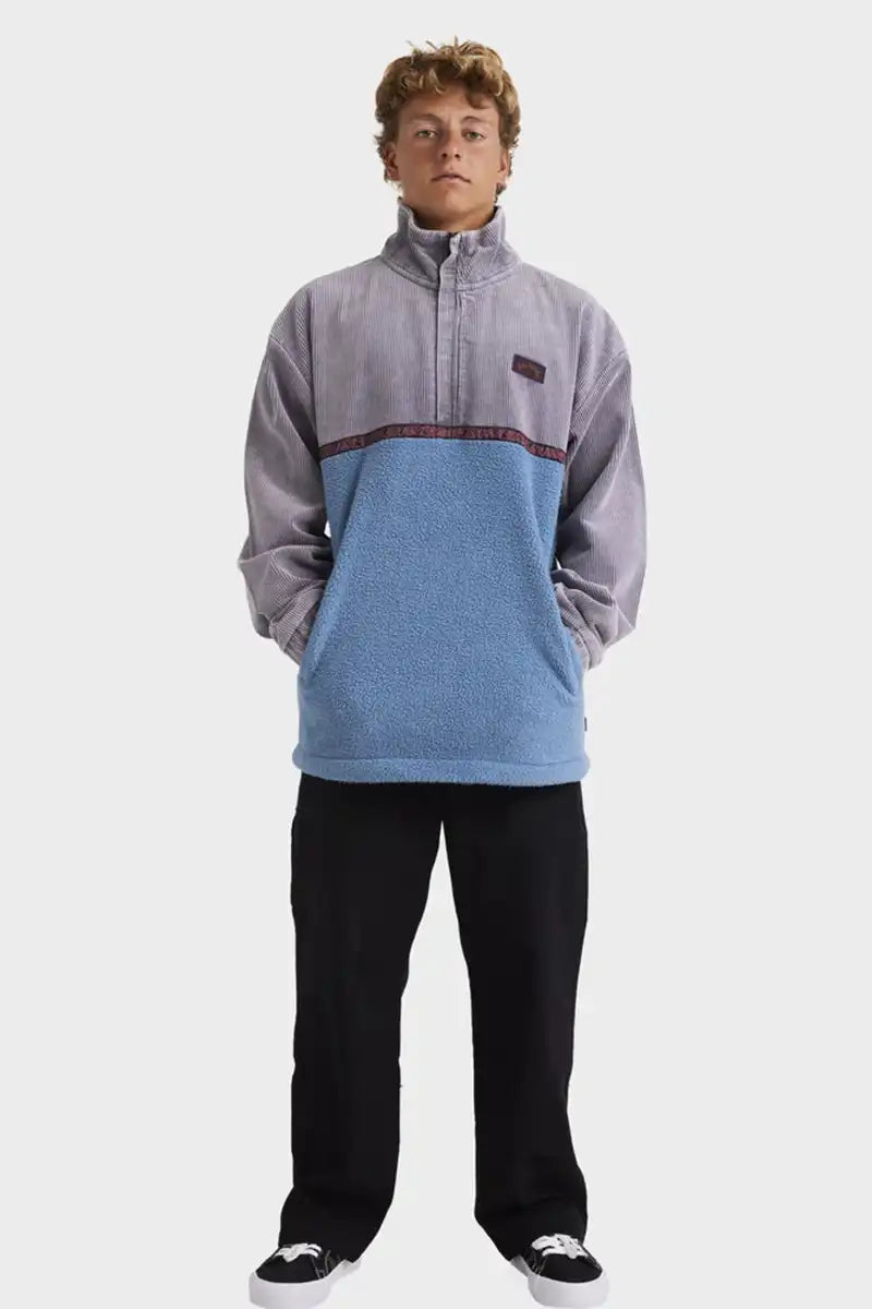 Billabong Men's Space Lobster Fleece Top in Washed Grey full model front view