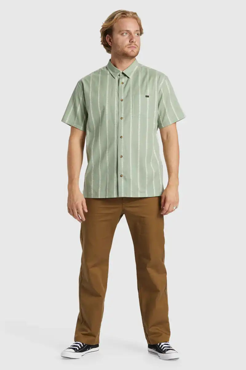 Billabong Mens Sundays Jacquard Shirt in Mist Green full model front view