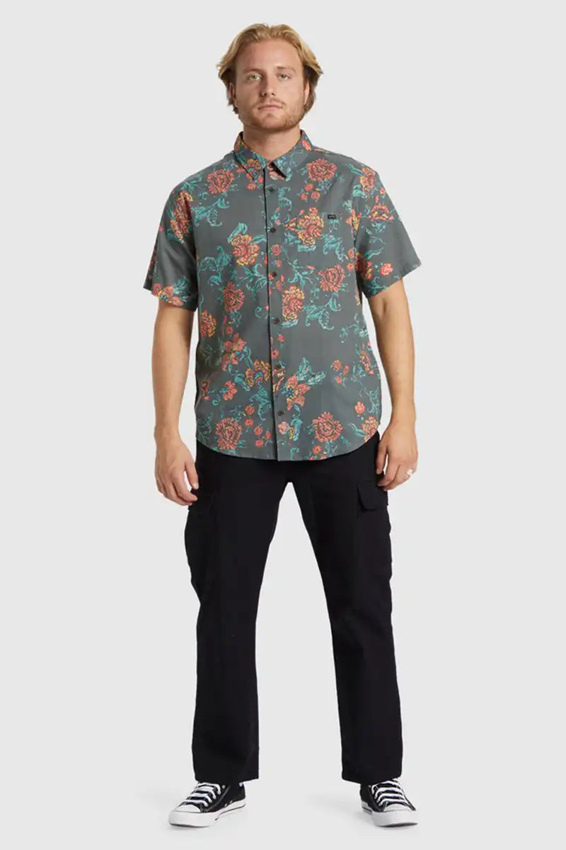 Billabong Men’s Sundays Short Sleeve Shirt in Forest Green full model front view