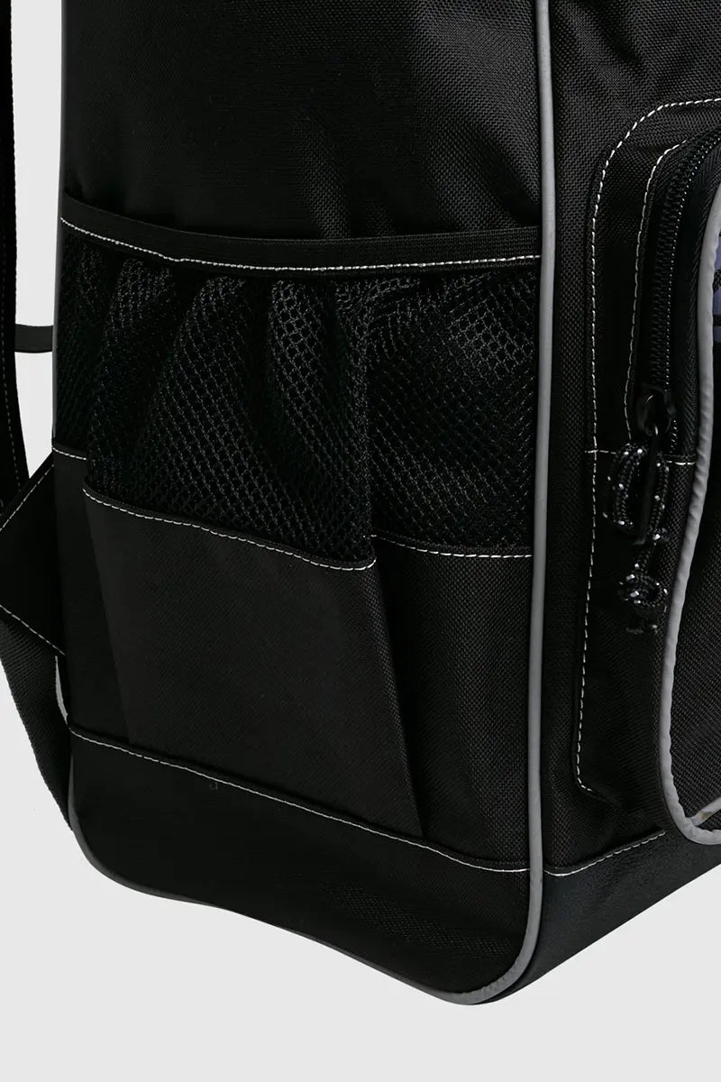detailed view of the side pocket on the Billabong Top Loader School Backpack 30L Black
