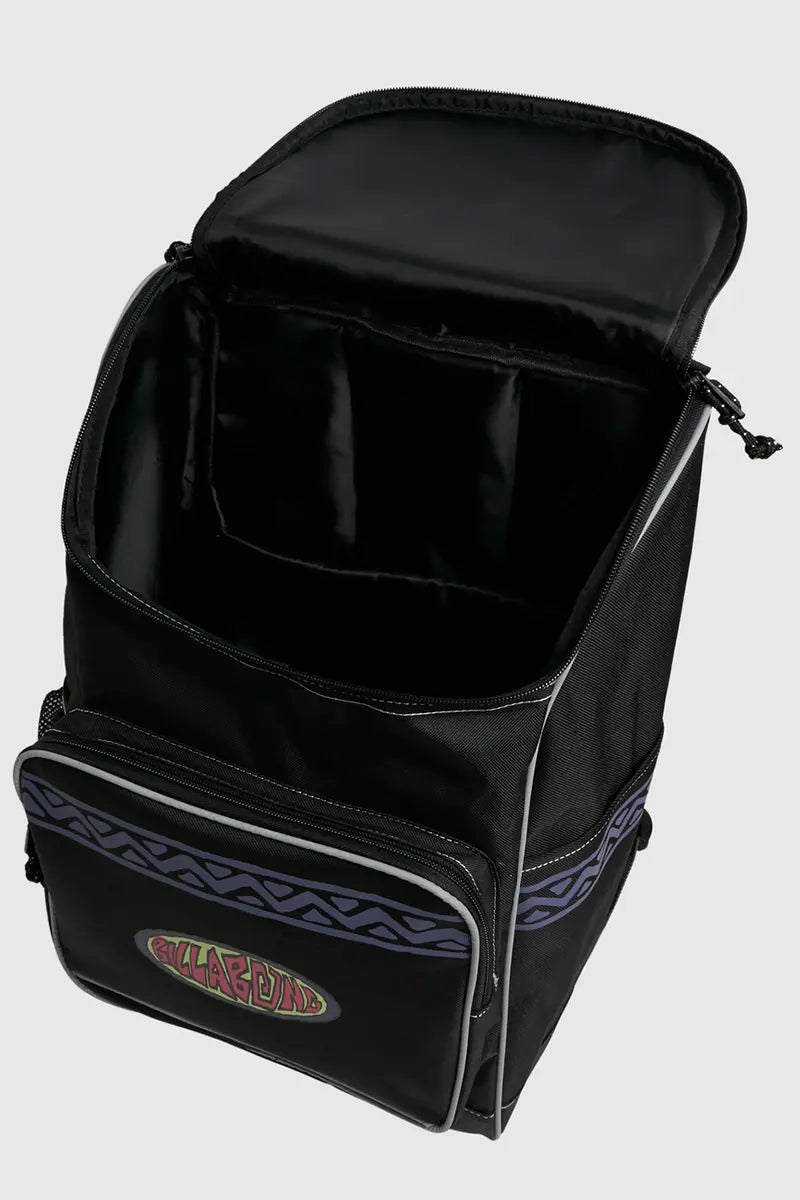 showing the top load view compartment on the Billabong Top Loader School Backpack 30L Black