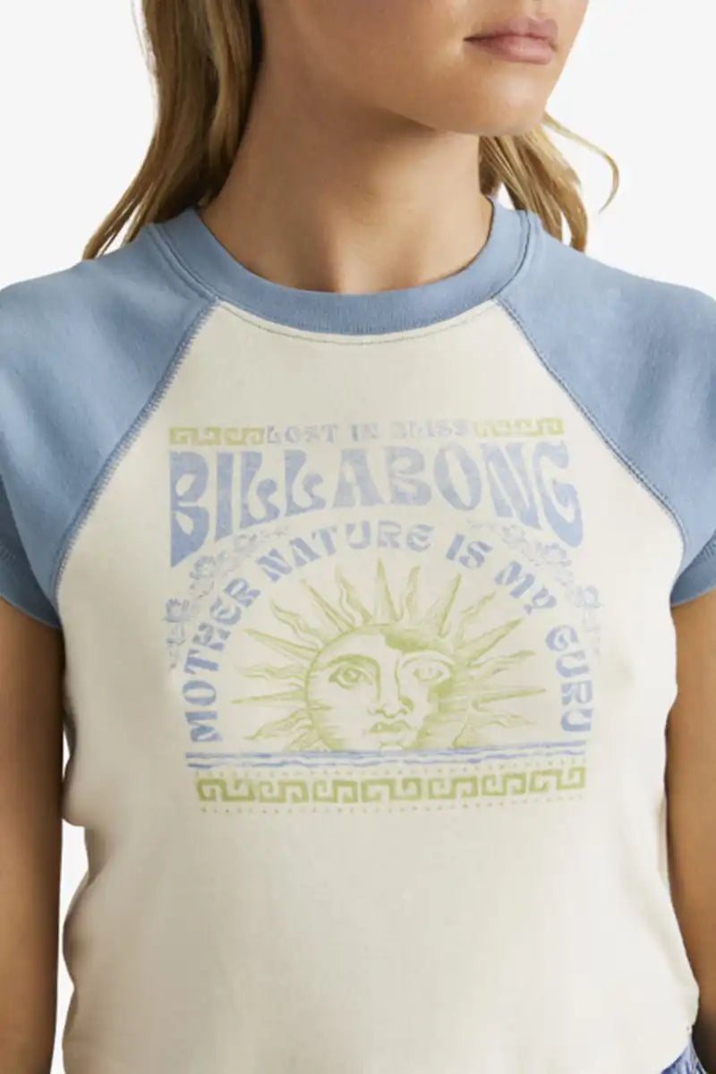 Billabong Women's Bliss Raglan T-Shirt in White Cap front detail view