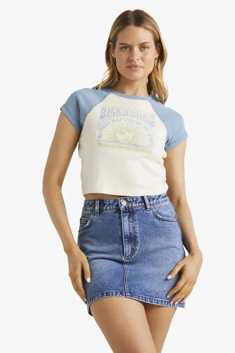Billabong Women's Bliss Raglan T-Shirt in White Cap front view