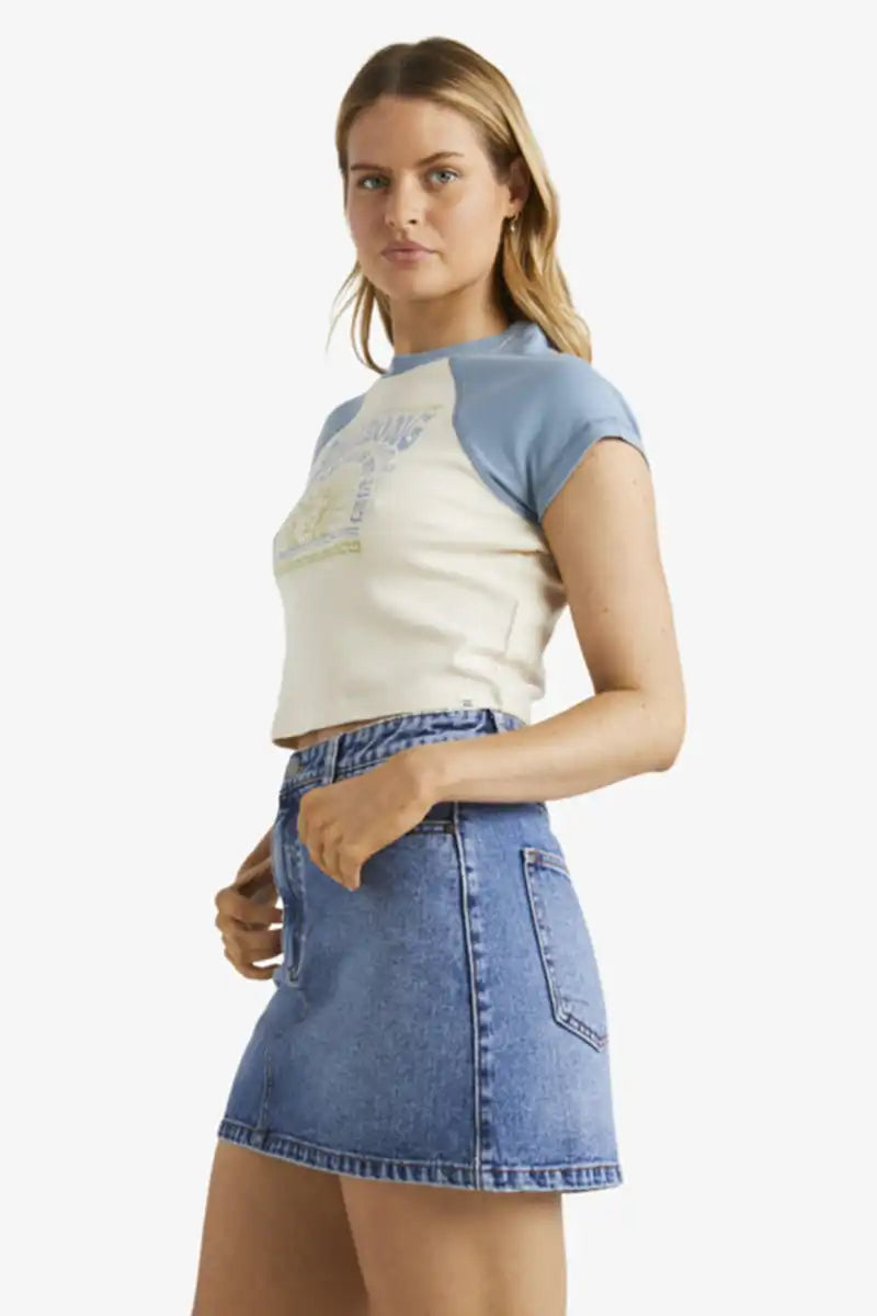 Billabong Women's Bliss Raglan T-Shirt in White Cap side view