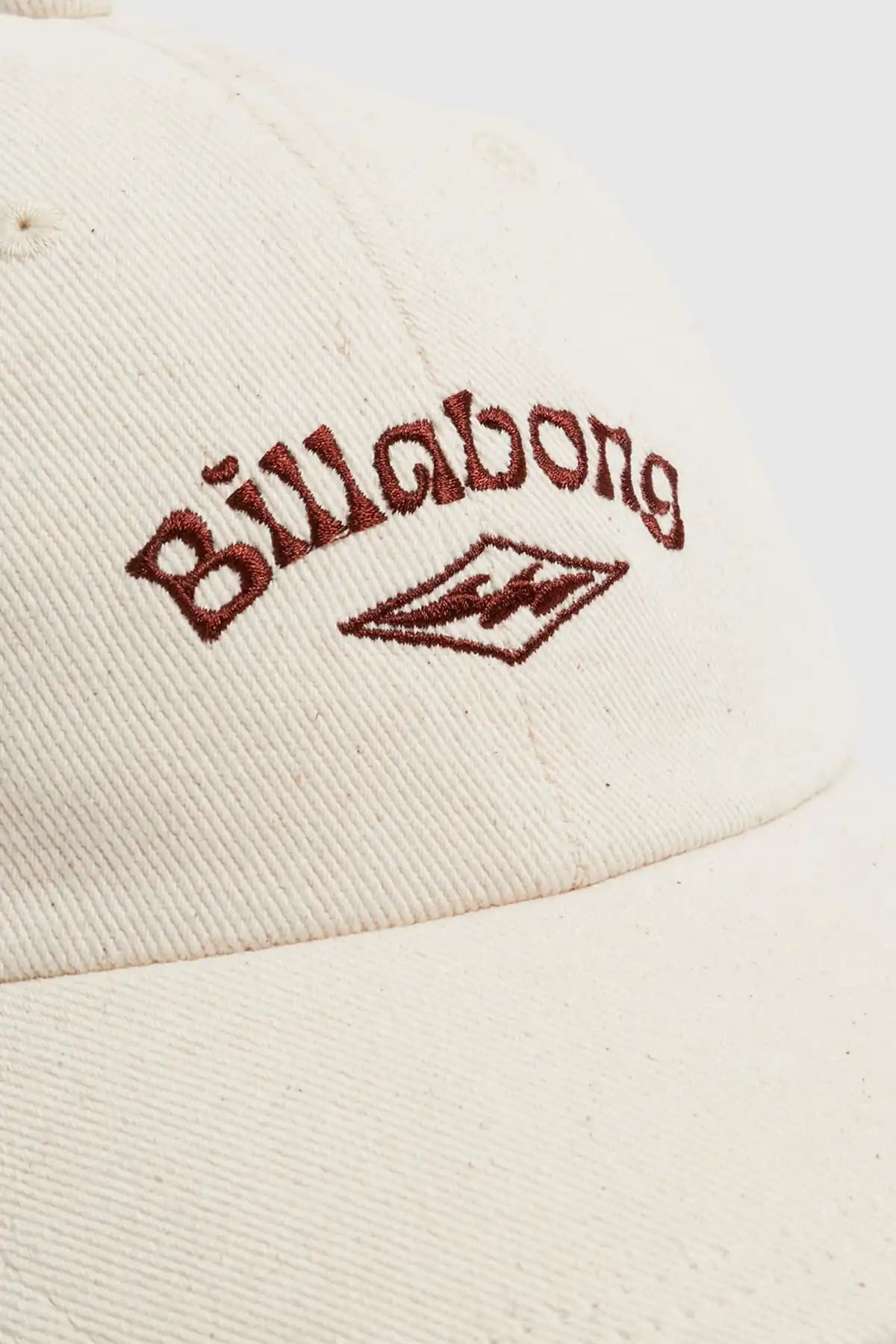 Billabong Womens Paradise Dad Cap in Antique White detailed embroidery view with Billabong logo on a beige background