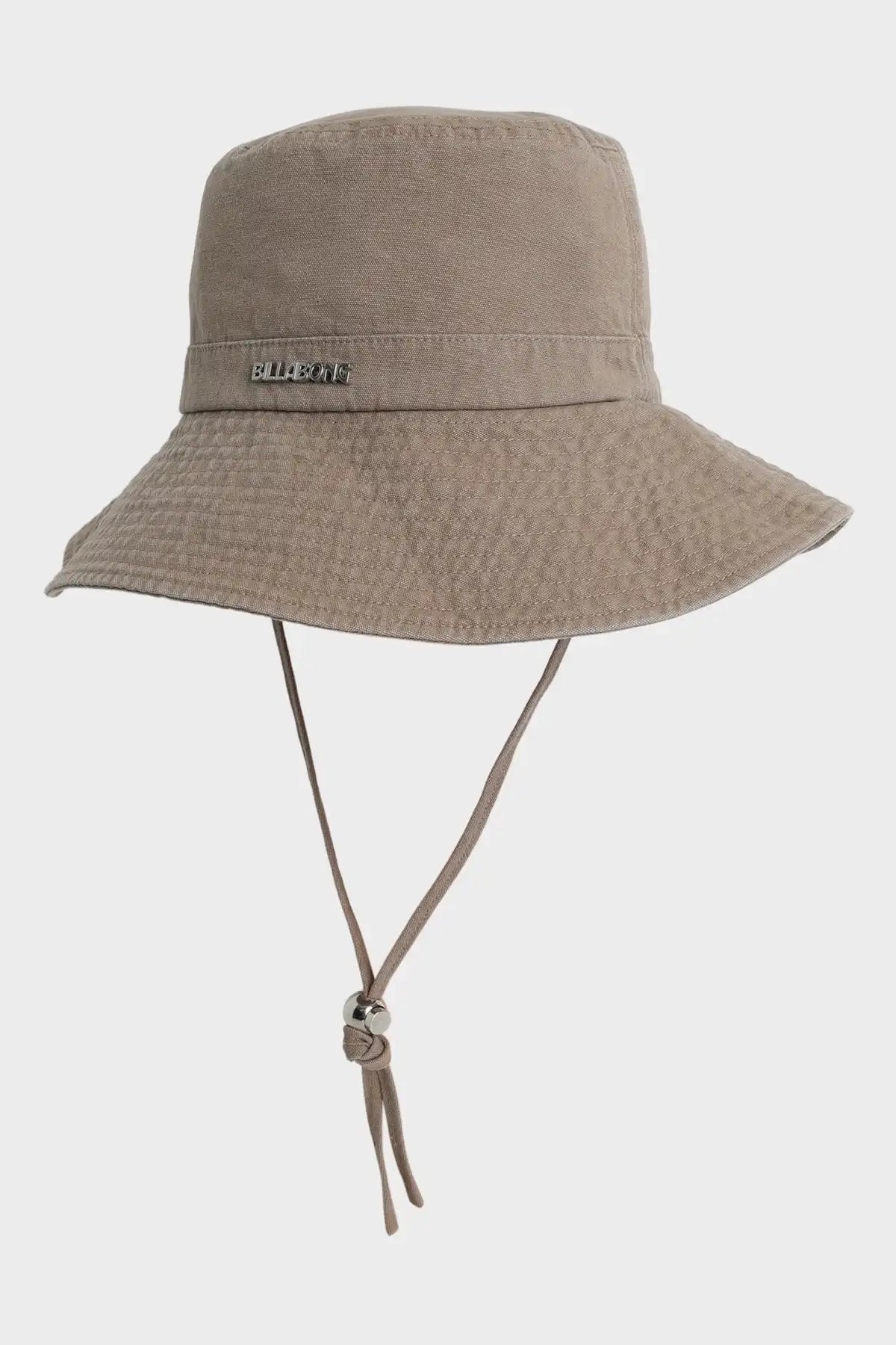 Billabong Mushroom bucket hat with a strap on a light gray background