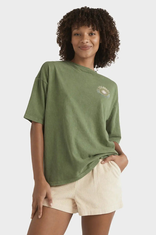 Billabong Women's Take A Tour Tee in Luv Army front view