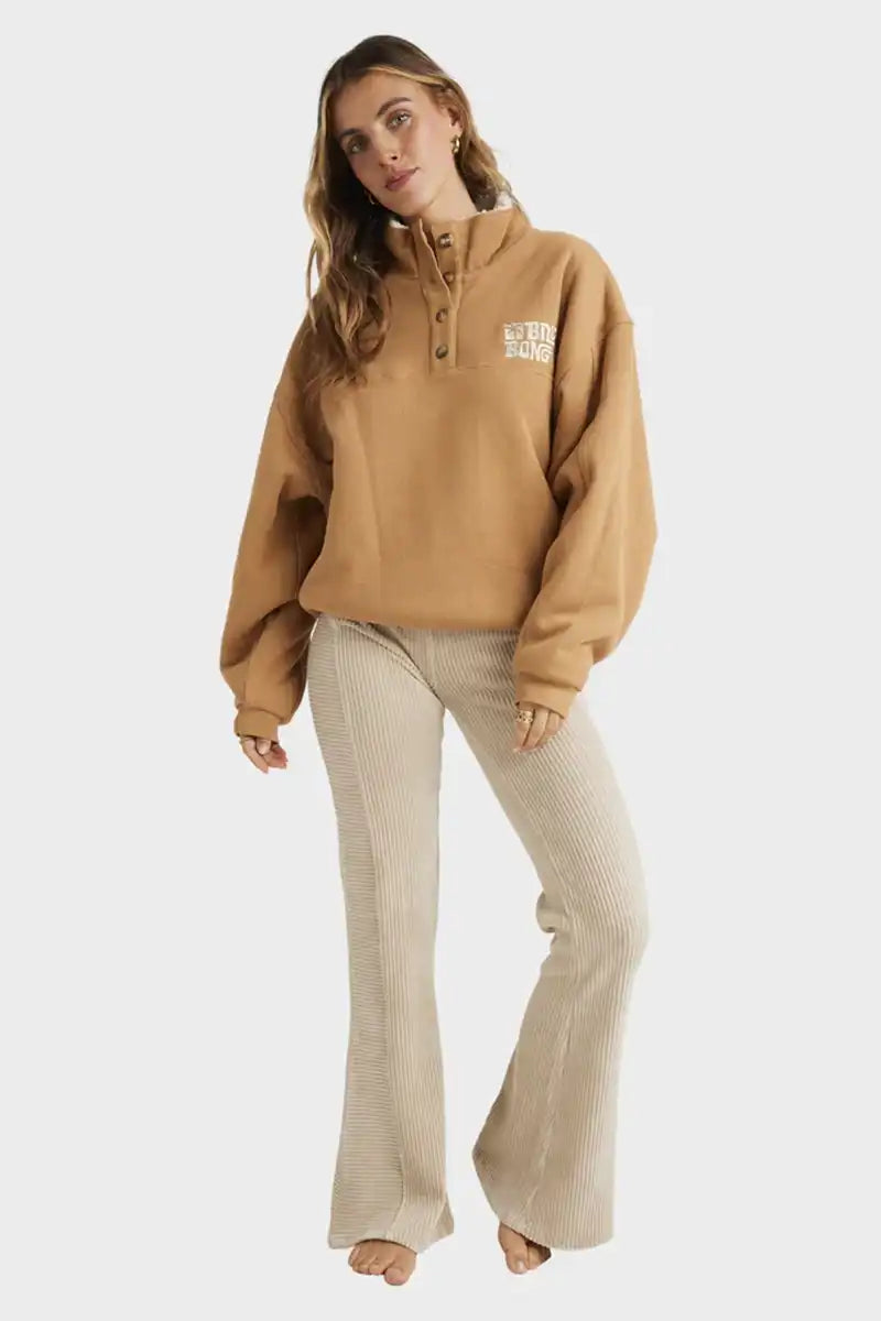 Billabong Women's Twisties Button Down Pullover - Biscuit front full model view