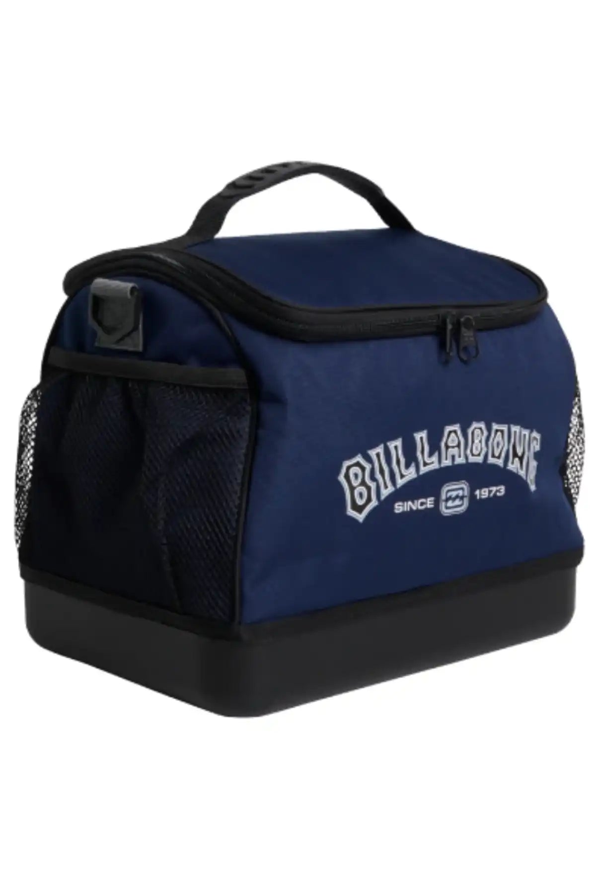 Navy blue cooler bag with black accents and 'Billabong' branding on a white background