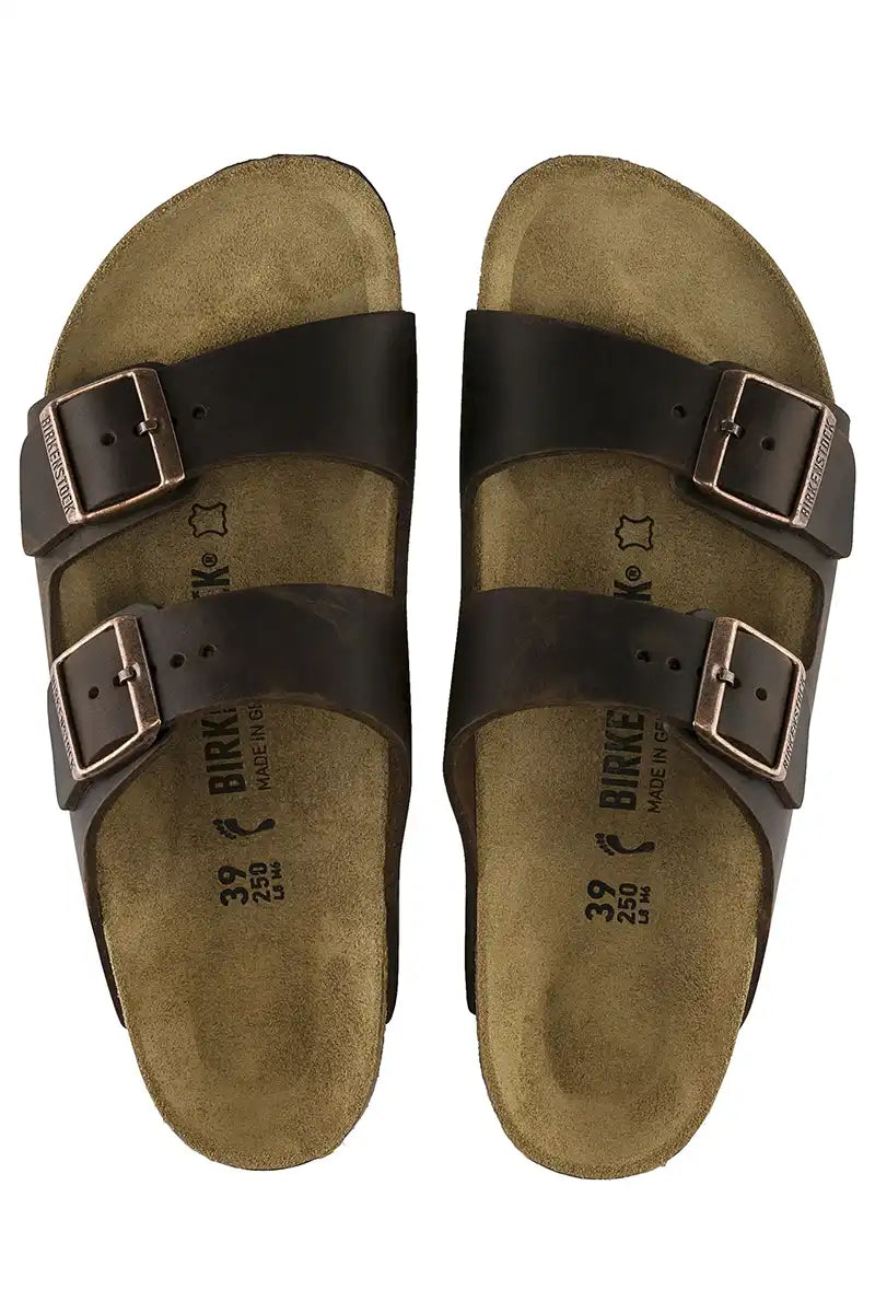 arial view of the Birkenstock Arizona Habana Oiled Leather Sandals - Narrow Fit