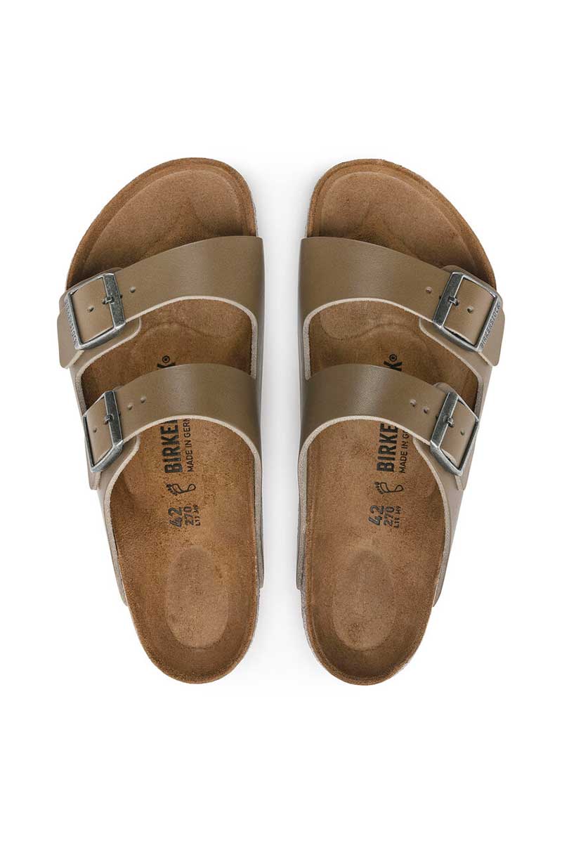 Birkenstock Arizona Natural Leather Faded Khaki Vintage wood birdseye view