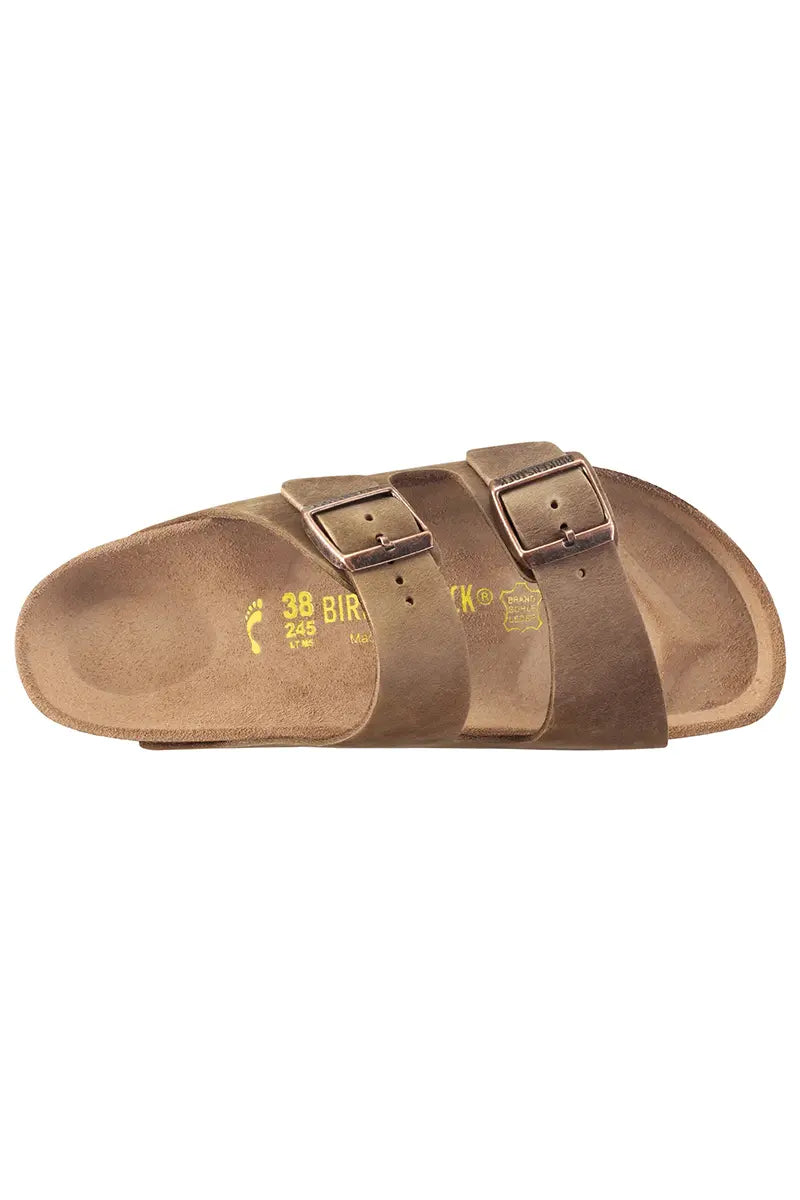 arial view of the Birkenstock Arizona Tabacco Brown Oiled Leather