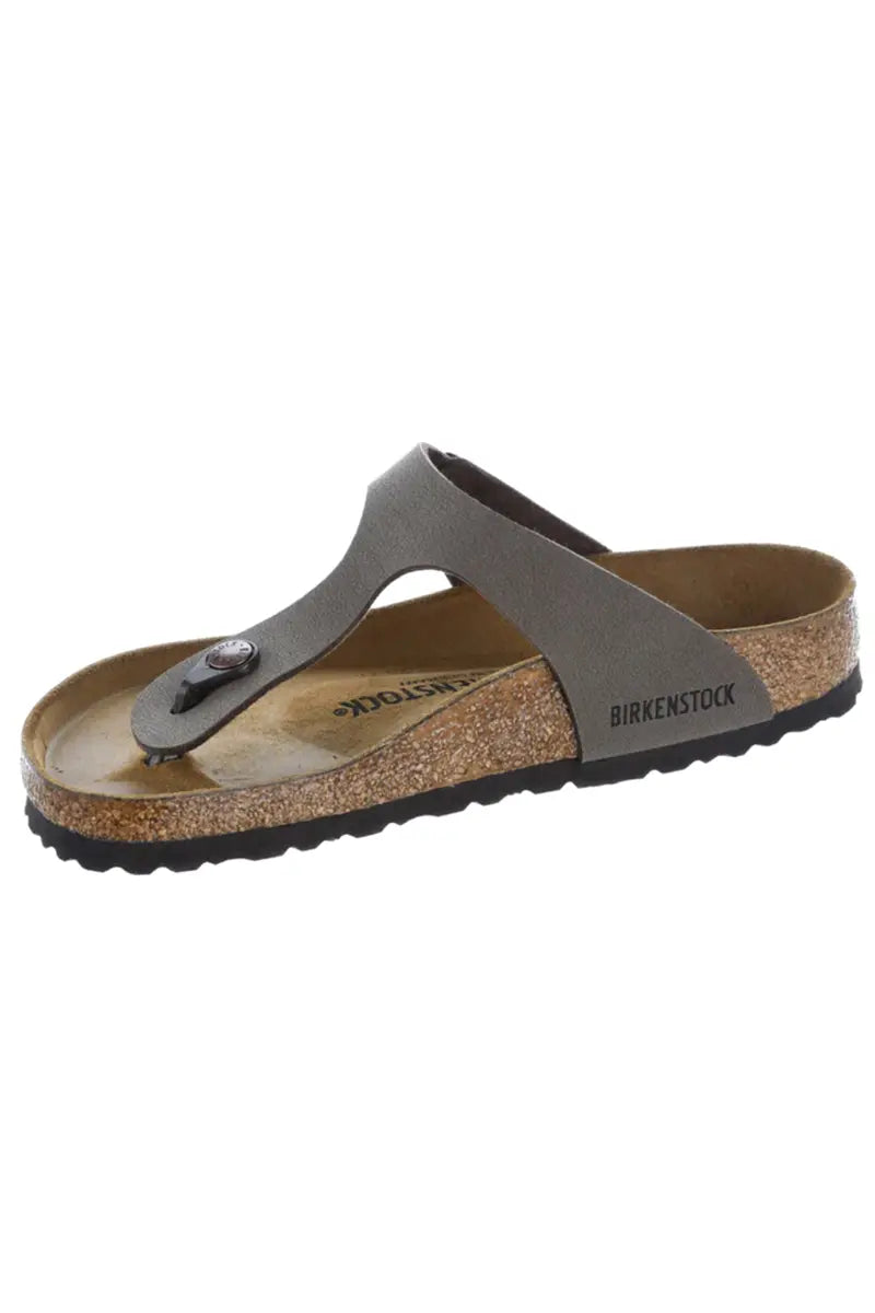 inside 3/4 side view of the Birkenstock Gizeh Sandal Mocca BirkiBuc Regular