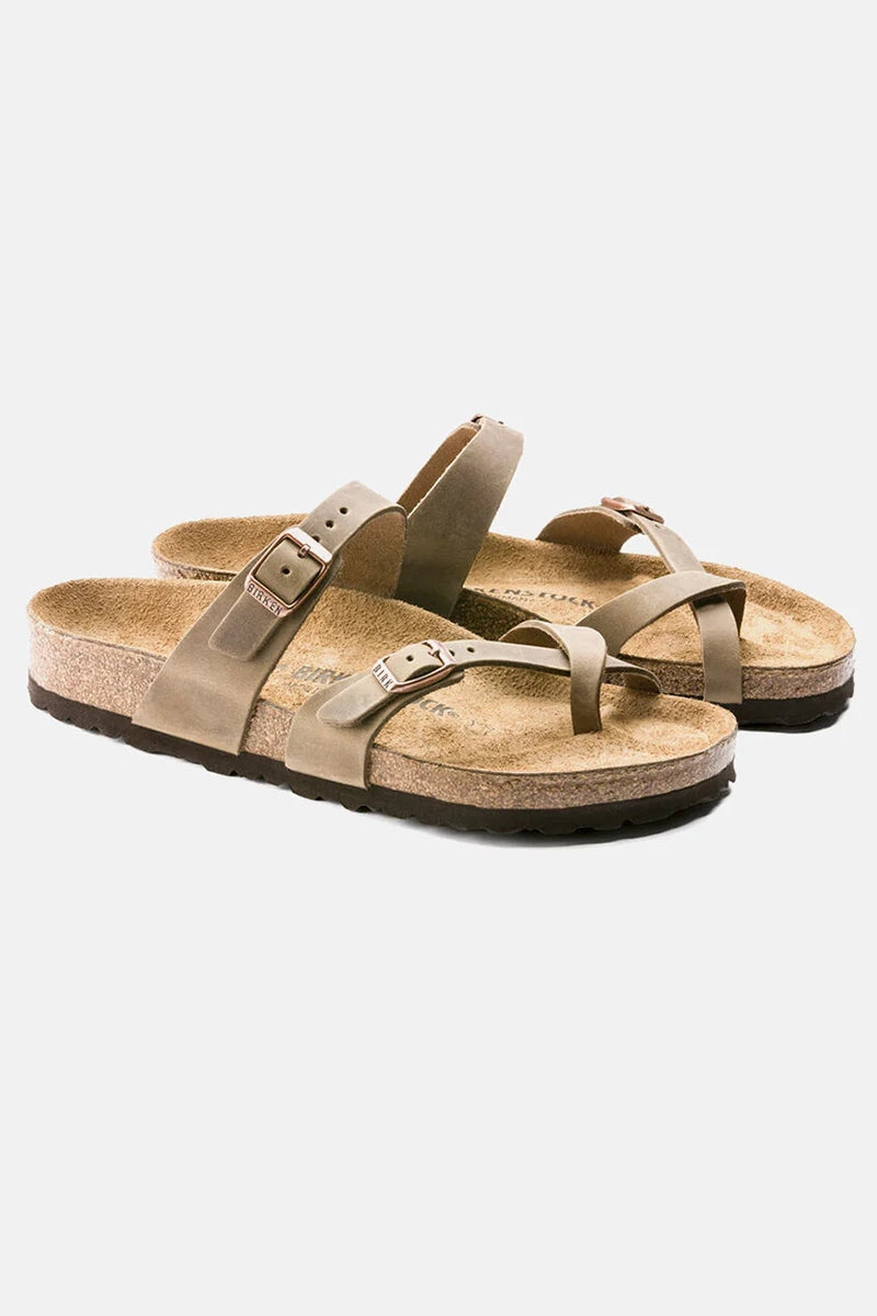 Birkenstock Women's Mayari Sandals in Oiled Leather Tabacco Brown 3/4 view