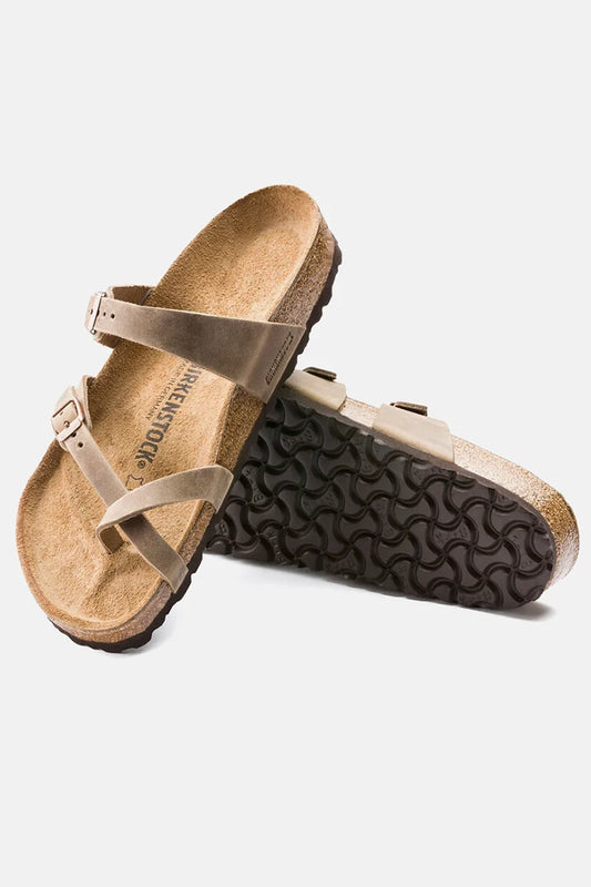 Birkenstock Women's Mayari Sandals in Oiled Leather Tabacco Brown front and back view