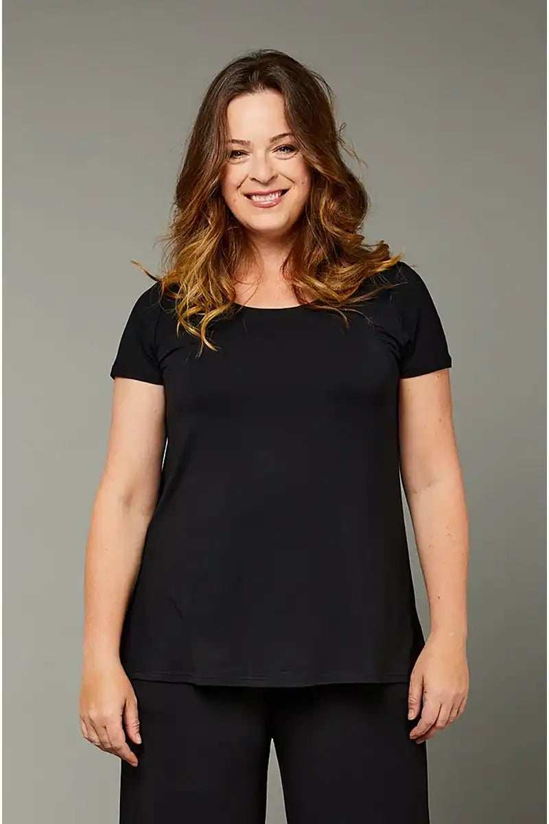 Tani Black Micro Modal Swing Tee Front