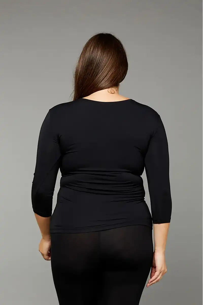 Black Micro Modal 3/4 Sleeve Scoop top back