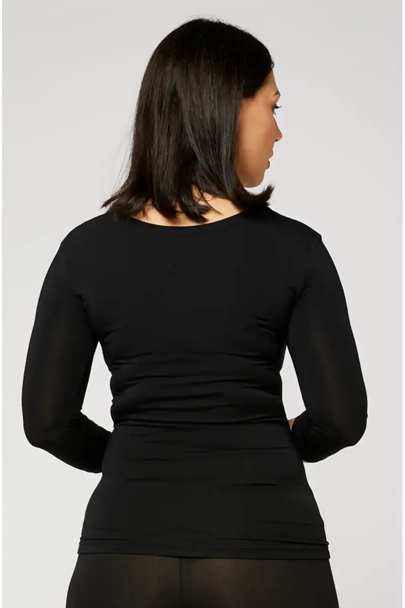 Black Micro Modal 3/4 Sleeve Scoop top back