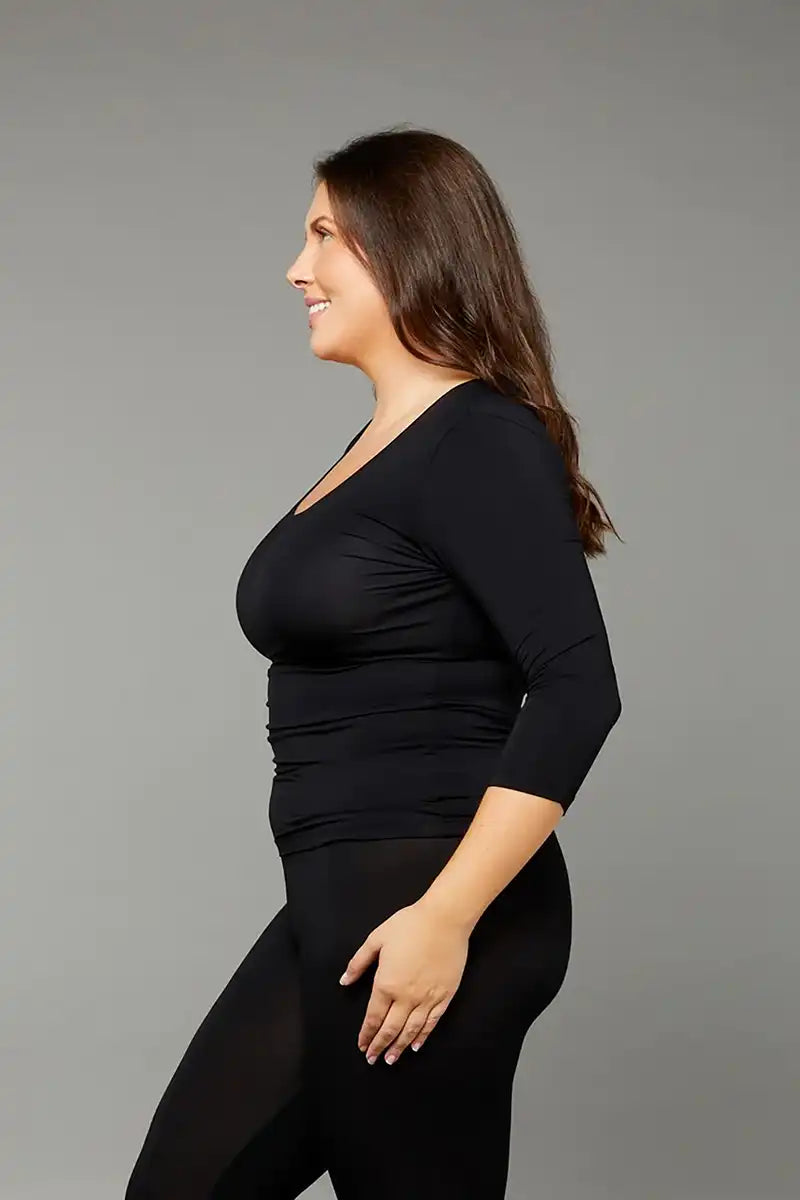 Black Micro Modal 3/4 Sleeve Scoop top side