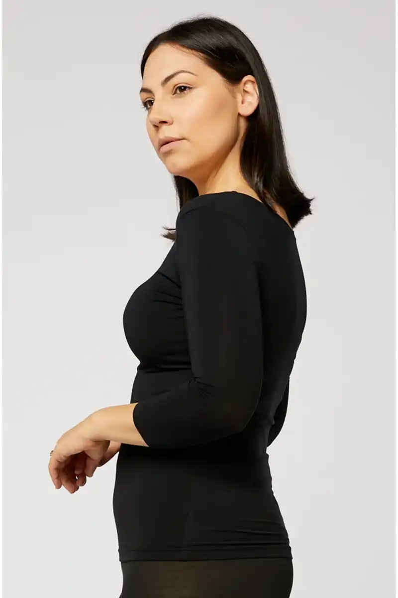 Black Micro Modal 3/4 Sleeve Scoop top side