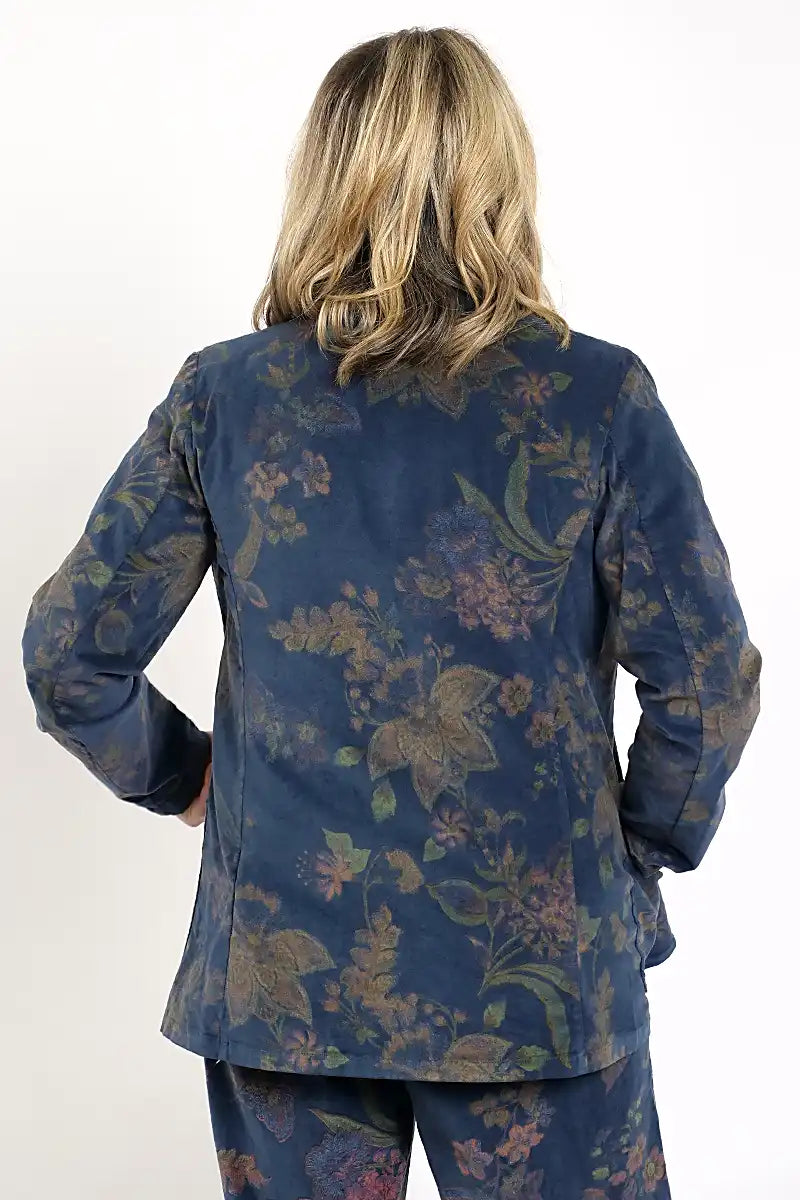 BlueBerry Italia Flr Velvet Blazer in Navy back view