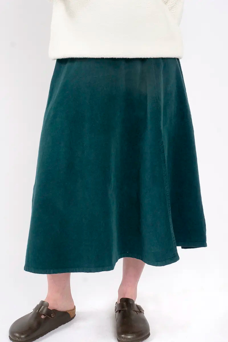 Blueberry Italia Billy Cord Skirt in Becks Green front detailed view