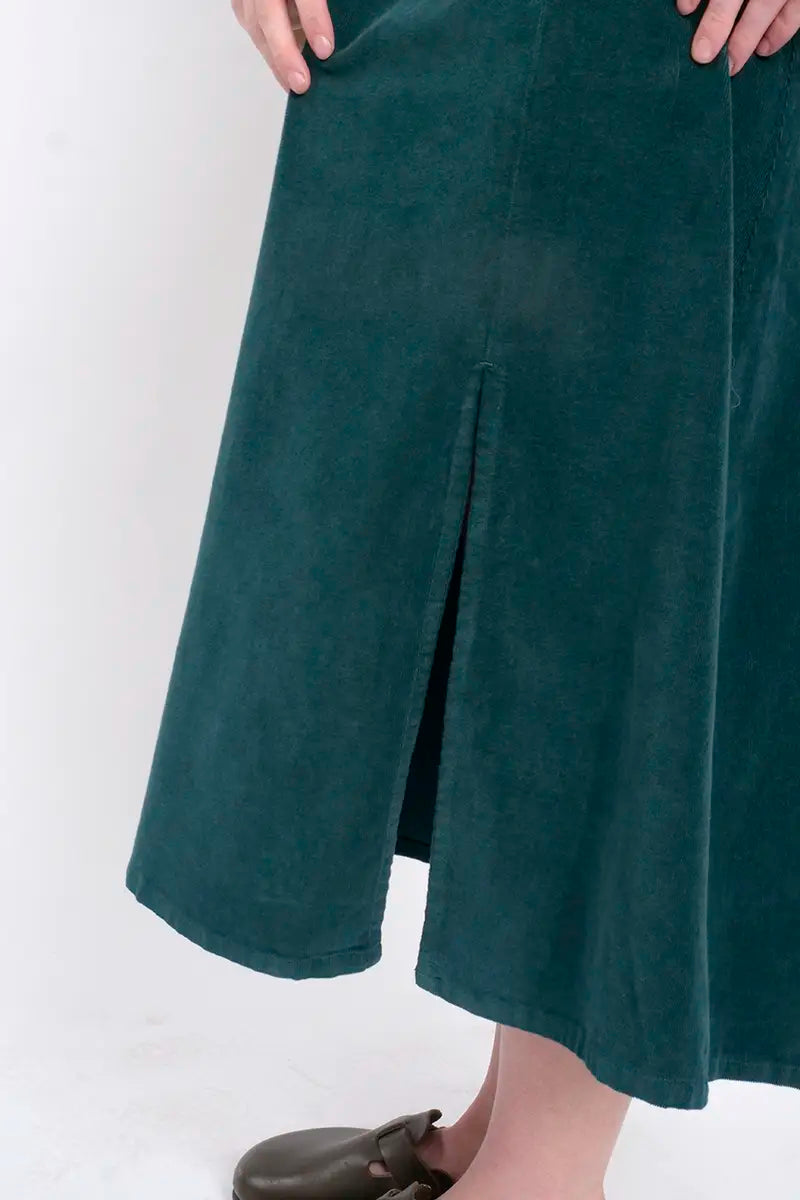 Blueberry Italia Billy Cord Skirt in Becks Green split detail