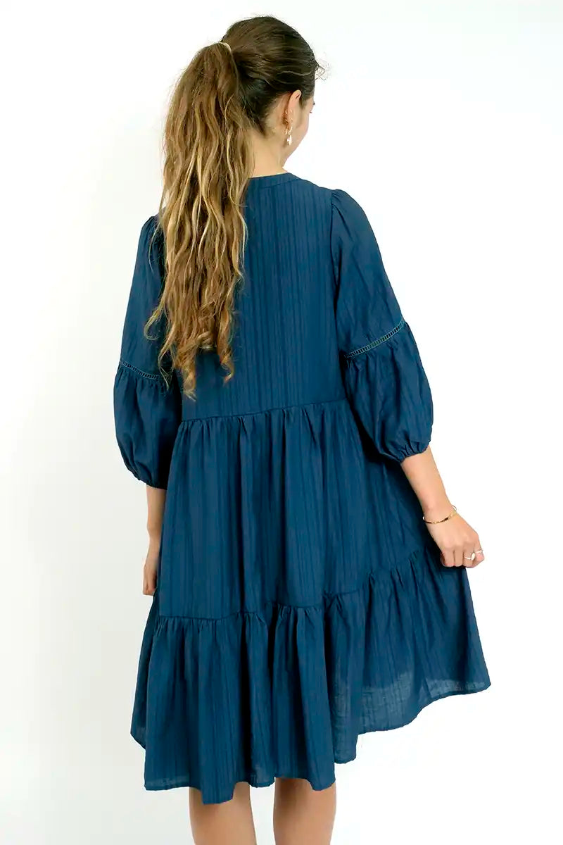 Bo Tiered Striped Dress in Dark Blue back view