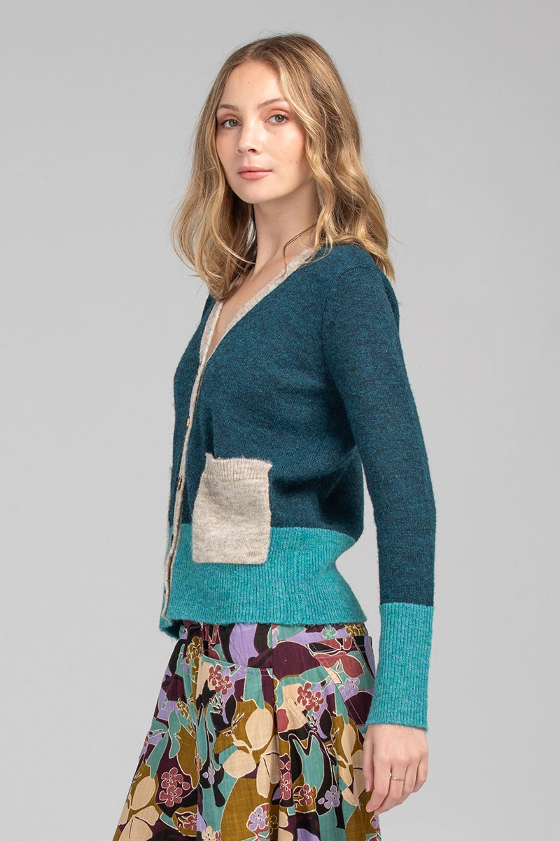 Boom Shankar Cardigan Poet in Blue/Aqua side view