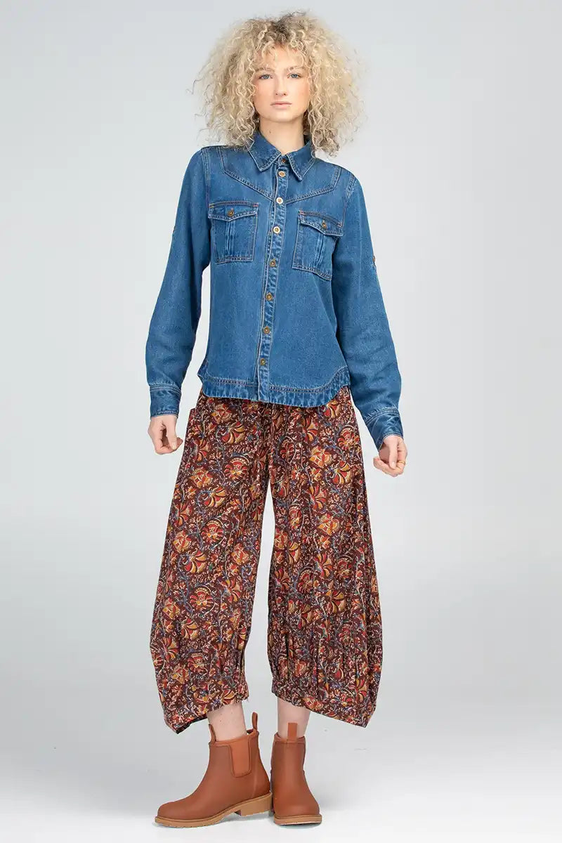Boom Shankar Guru Pant in Juliette Print front view showing model