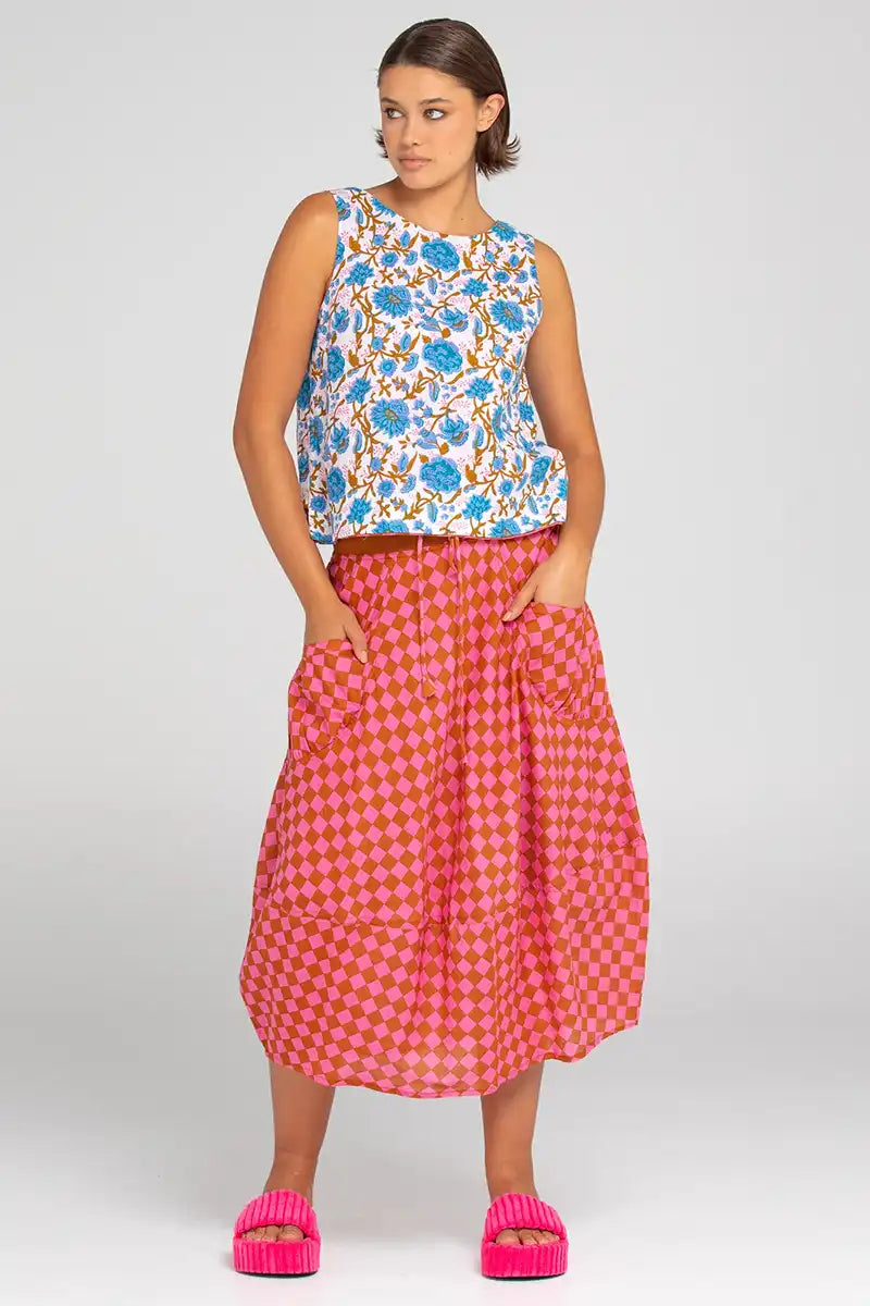 Boom Shankar Guru Skirt in Mimi Print frnt view showing front pockets