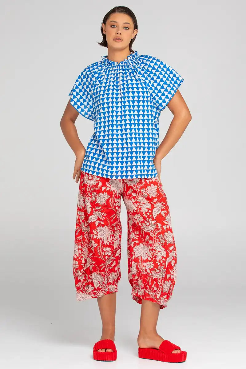 Boom Shankar Women's Guru Pant in Farrah Print front with model having hands on hips
