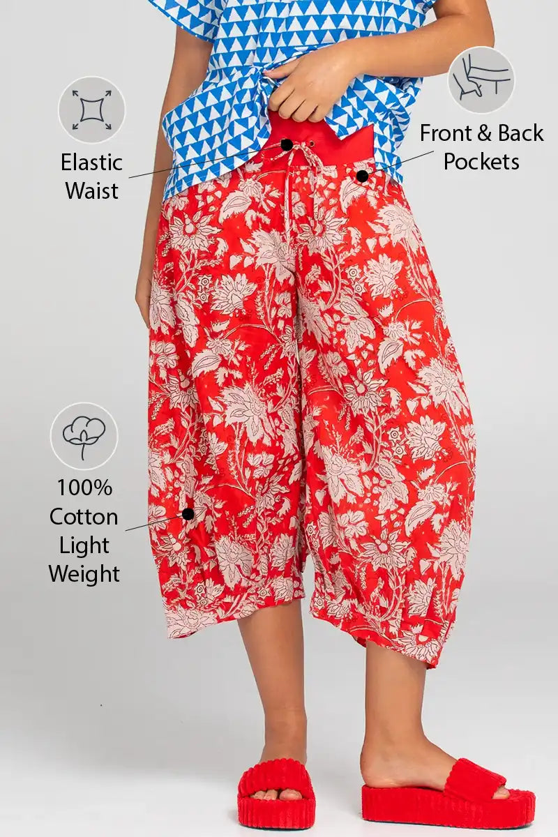 Boom Shankar Women's Guru Pant in Farrah Print front detailed view