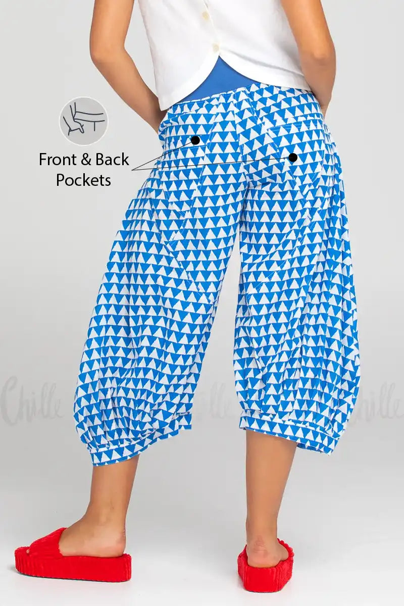 Boom Shankar Women's Guru Pant in Kelly Print back detail view showing back pockets