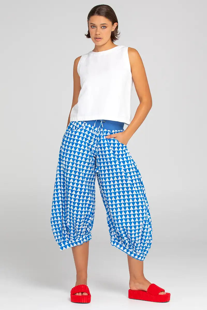 Boom Shankar Women's Guru Pant in Kelly Print front view showing partial waistband