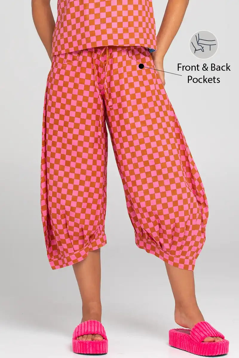 Boom Shankar Women's Guru Pant in Mimi Print front detailed view showing front pockets