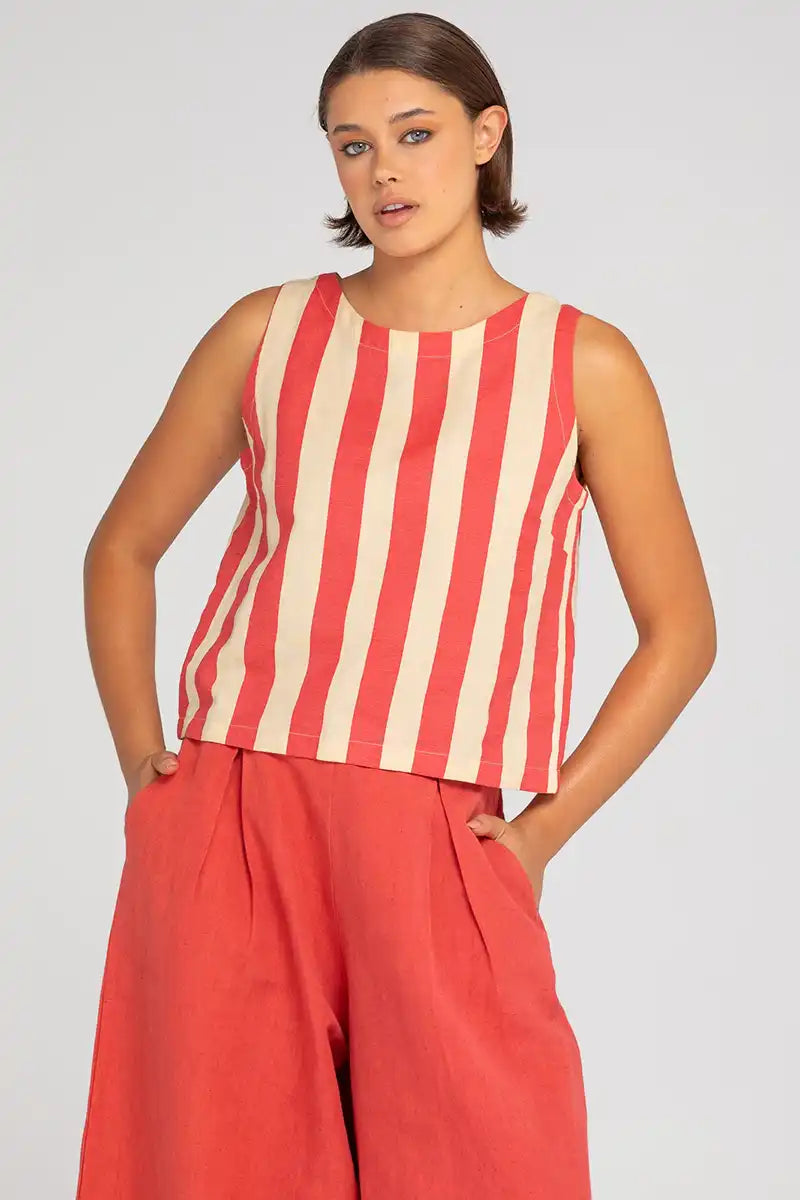Boom Shankar Women's Zetta Pant in Paprika detailed front waist view