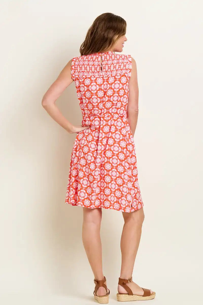 Brakeburn Moroccan Tile Dress in Coral back view