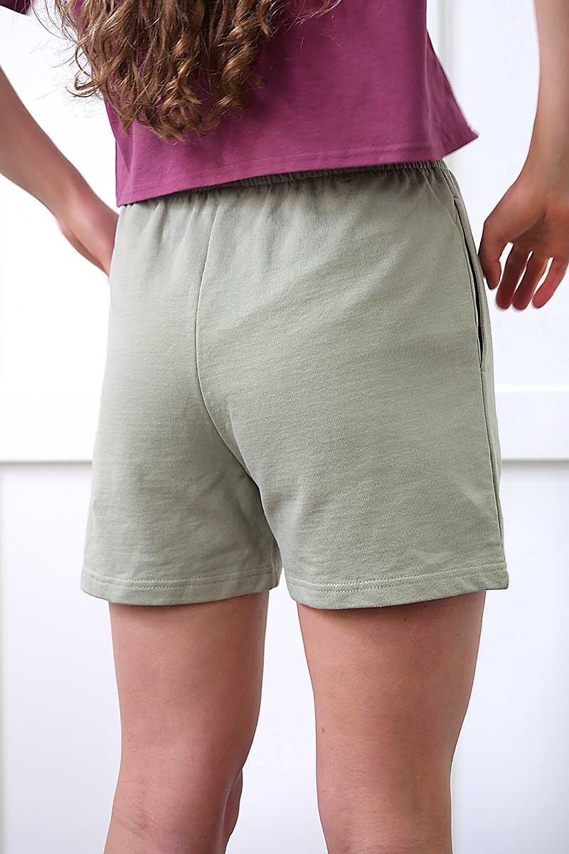 Chille Life Essential Sweat Shorts in Sage back view