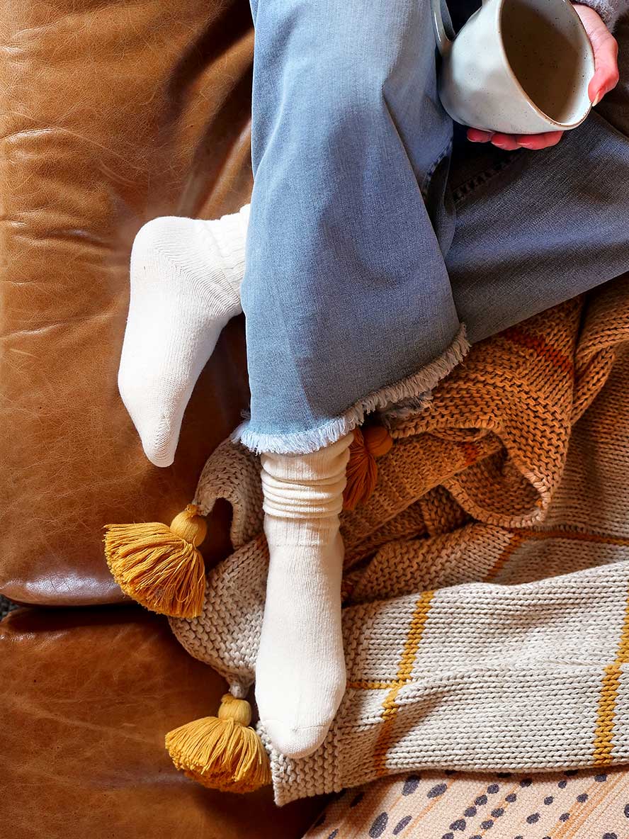 nothing beats a nice hot drink in your cosy Chille Wool Blend Socks in Cream