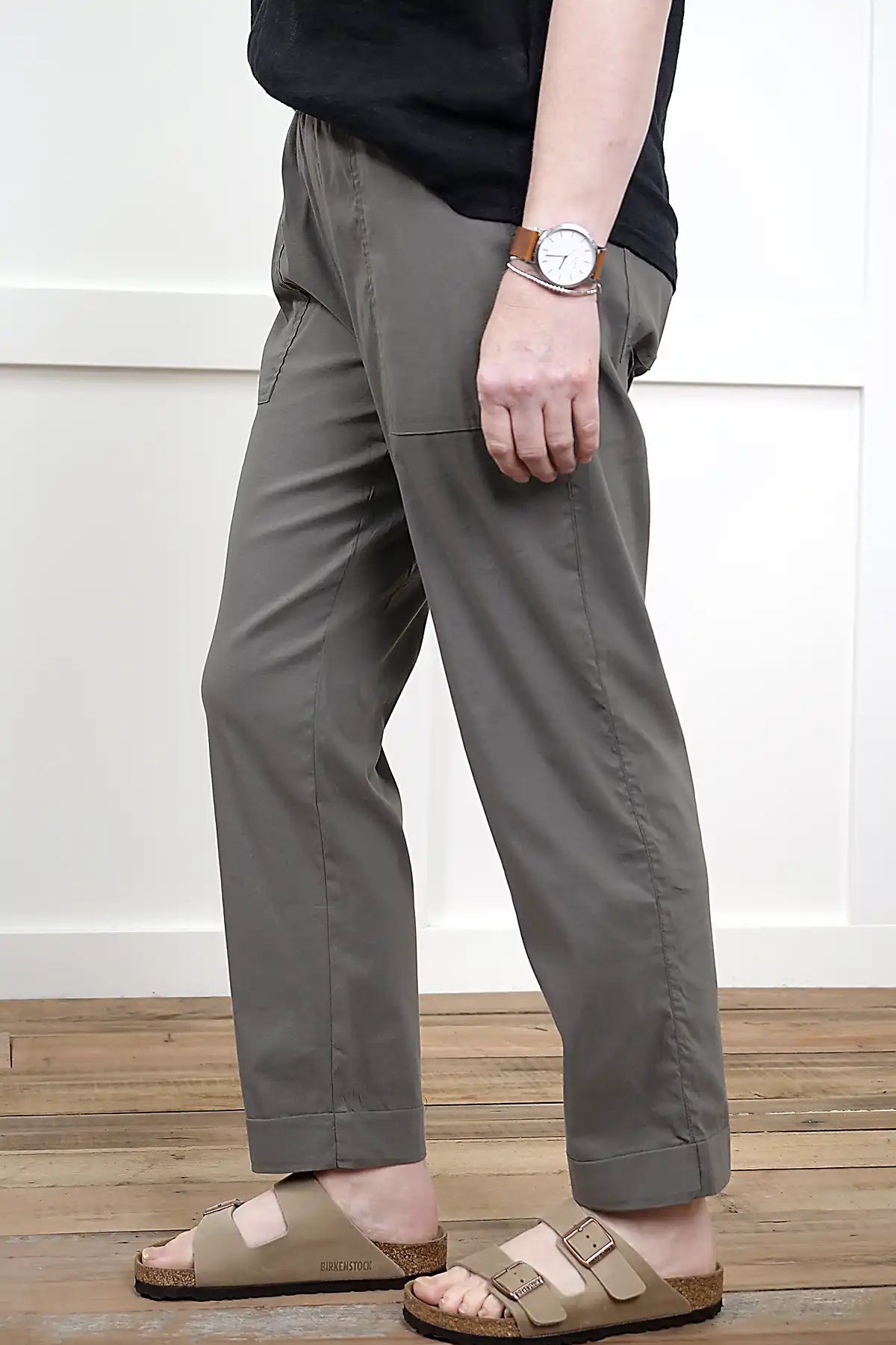 Clara Cotton Blend Pull-On Pants in Olive side view